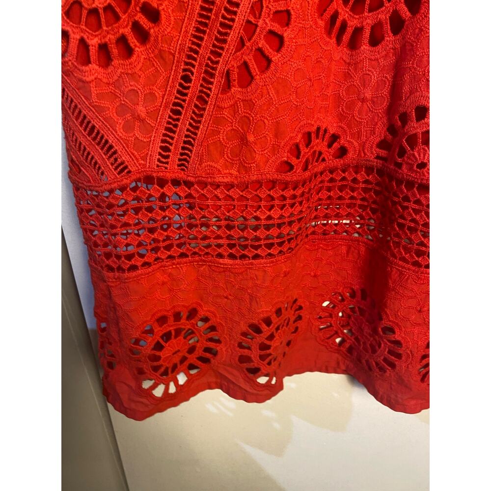 ASOS Design Red Short Sleeve Red Lace Pleated  Paneled Midi Open Back Dress sz 8 - Picture 5 of 8
